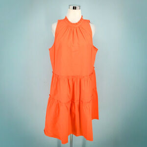 Ann Taylor Size XL Orange Layered Ruffle Tiered High Halter Sleeveless Dress NEW